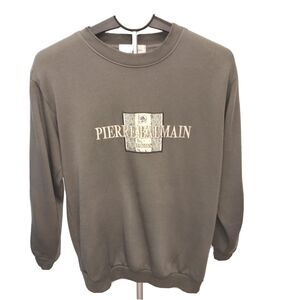 Pierre Balmain Paris Sweatshirt Size S Khaki Gray Embroidered Logo Paris $990